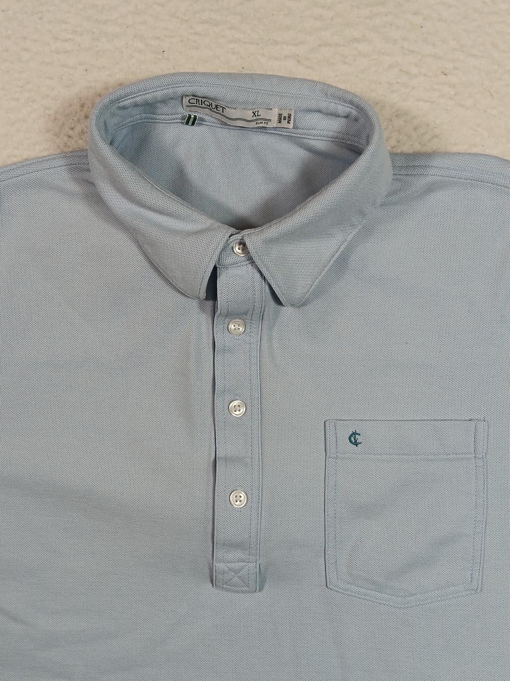 Criquet Shirt Mens XL Blue Long Sleeve Polo Pocket Pima Cotton Preppy Office - Picture 4 of 13